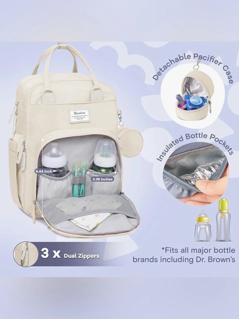 NWT - Ruvalino Diaper Bag - Convertible Baby Backpack - Beige - Picture 2 of 8
